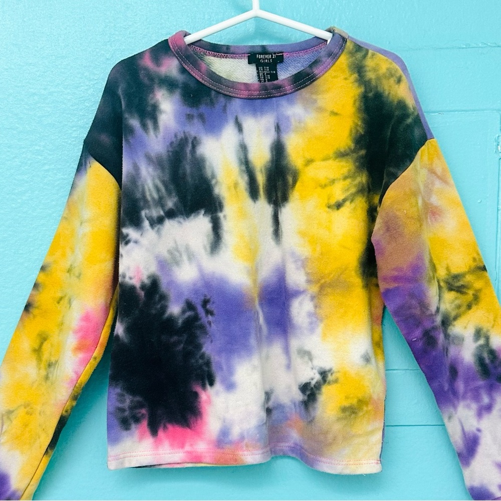 Forever 21 Girls Purple & Yellow Tie Dye Soft Pullover Sweatshirt - Size 7-8